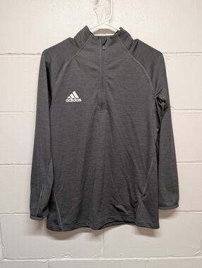 ADIDAS Women's Gray Quarter-Zip Long Sleeve Pullover Track Jacket (Medium)